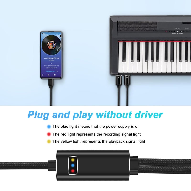 XMSJSIY MIDI to USB C Type-C Interface Cable Adapter 5 Pin MIDI to Type-C Input&Output Adapter Cord Converter for Piano Keyboard to PC Mac Laptop with LED Indicator -2M/6.5FT - Image 3